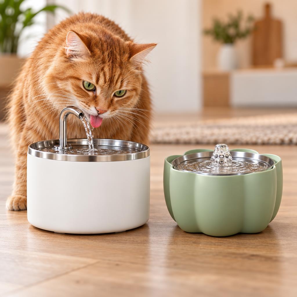 PETLIBRO vs Catit cat water fountain side by side in kitchen
